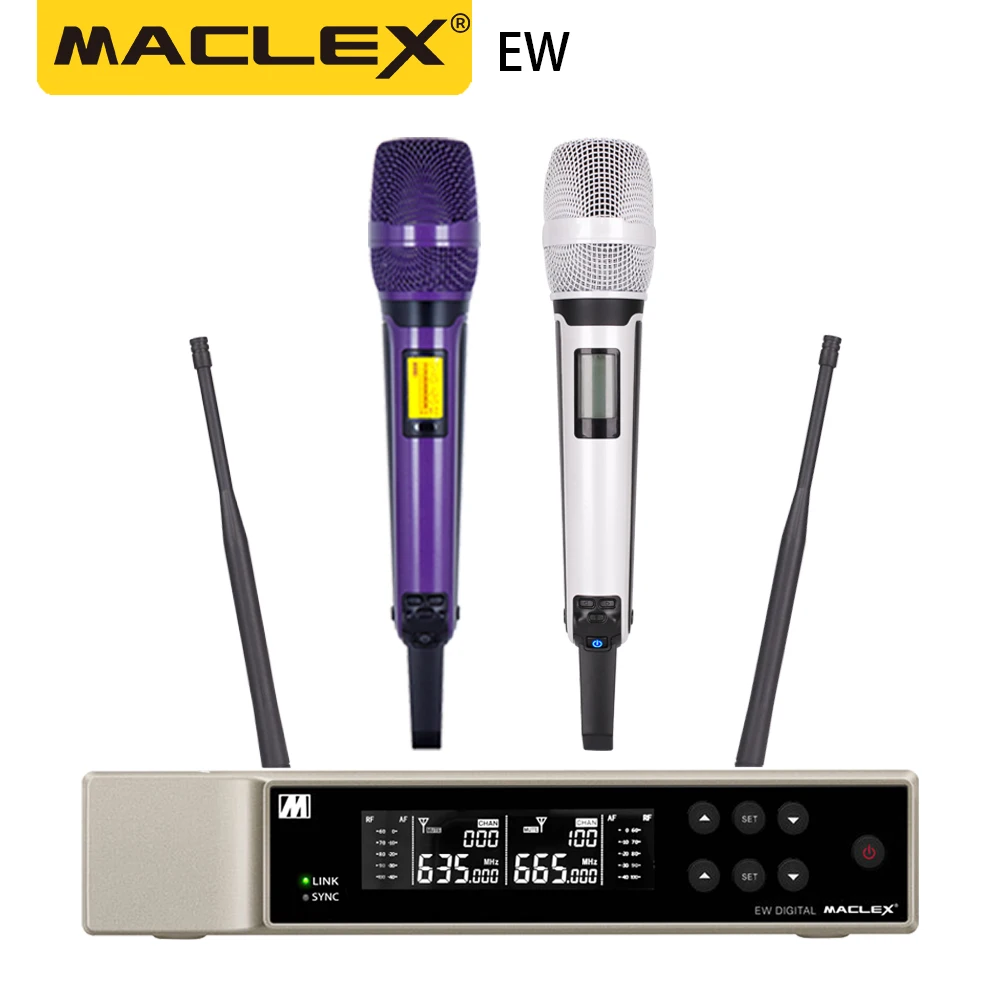 Maclex EW9000 UHF Long Distance Dual Channel Dual Handheld Professional Wireless Microphone System Stage Performance Dynamic