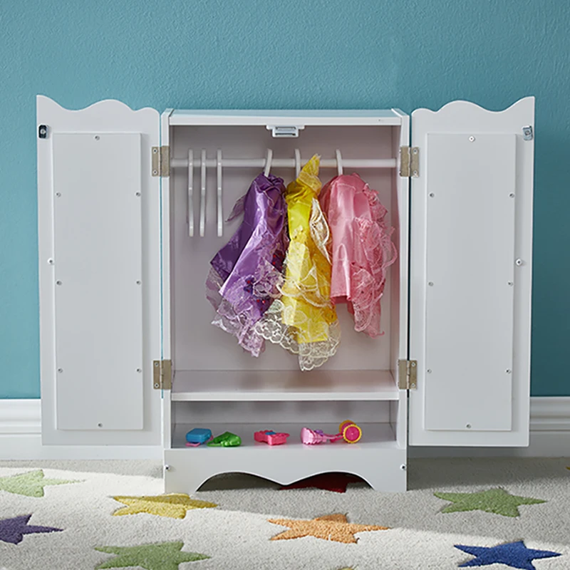 人形用ワードローブ 木製人形家具 人形服オーガナイザー 6つの洋服ハンガー付き 人形用戸棚 バービーアクセサリーおもちゃ用