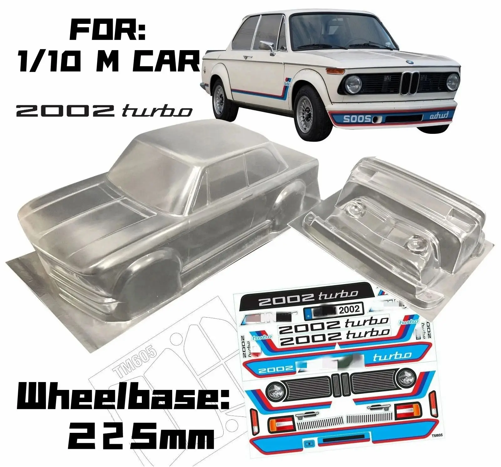 New Class 2002 1/10 M car RC PC shell body 225mm wheelbase Transparent no painted drift body for RC 3R mst Tamiya CARTEN M car