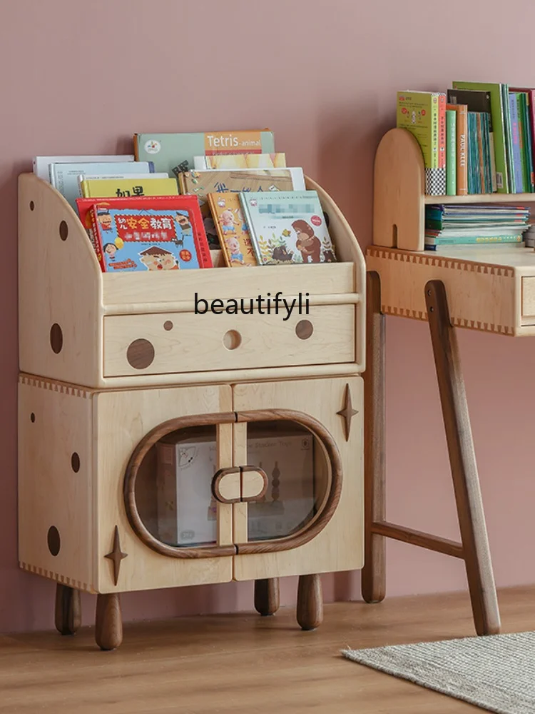 yj Nordic Picture Book Magazine Cabinet Solid Wood Bedside Table Hard Maple Storage Cabinet Boys and Girls