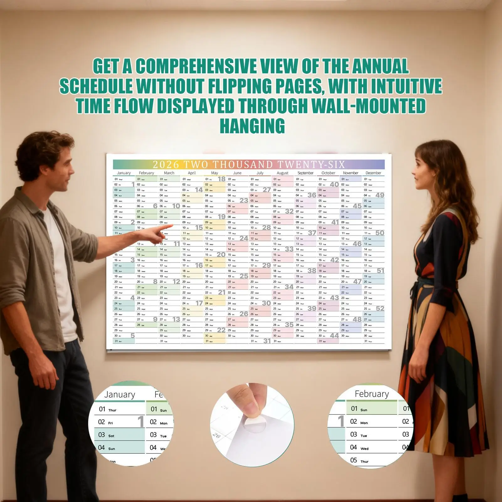 2026 Wall Calendar with Stickers Smooth Writing Schedule Monthly Planner Yearly Wall Calendar Poster for Home Office School