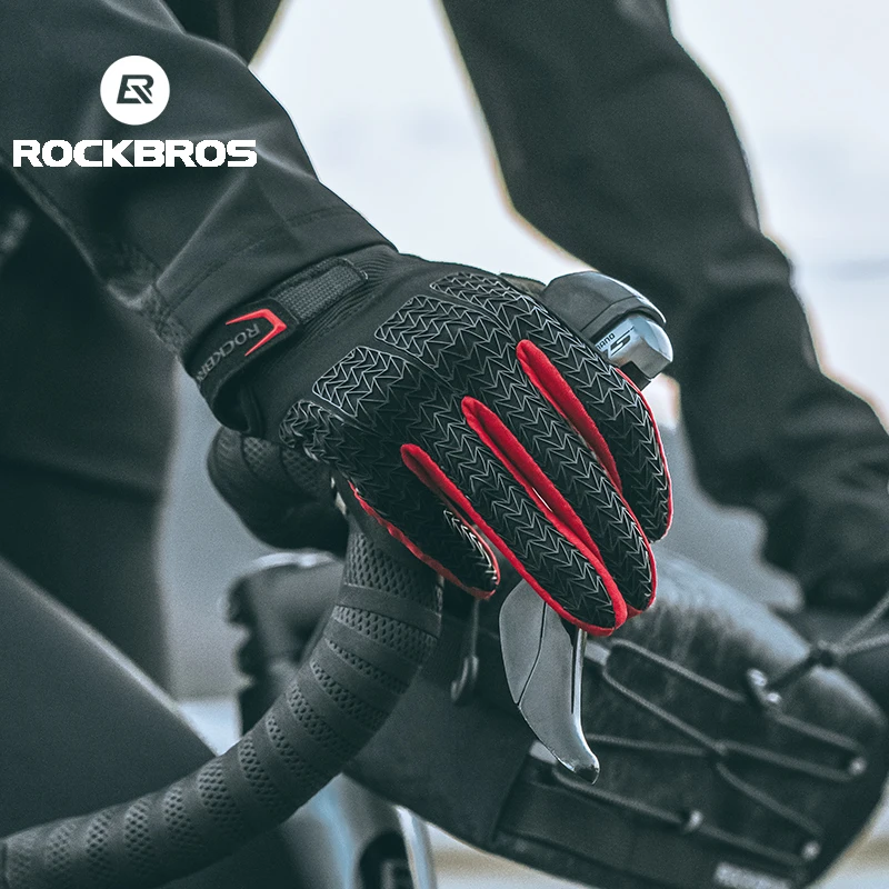 ROCKBROS Bicycle Gloves Touch Screen Anti-slip Shockproof SBR Plam Full Finger Bike Gloves Sports MTB Road Cycling Long Gloves
