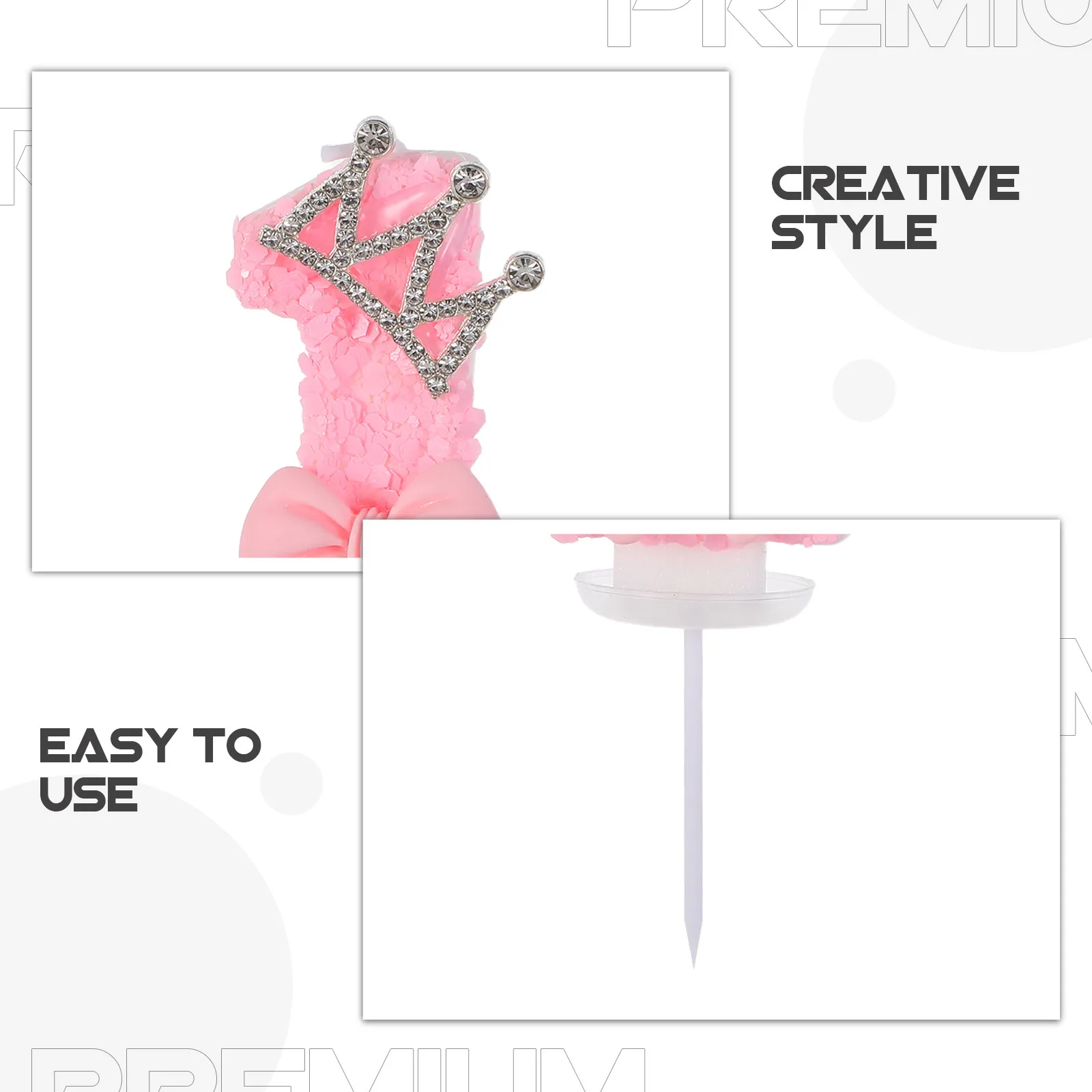 Pink 1St Birthday Number One Bow Crown Cake Topper Birthday Cake Decoration Number Candles for Cakes Cupcake Pick, - view 5
