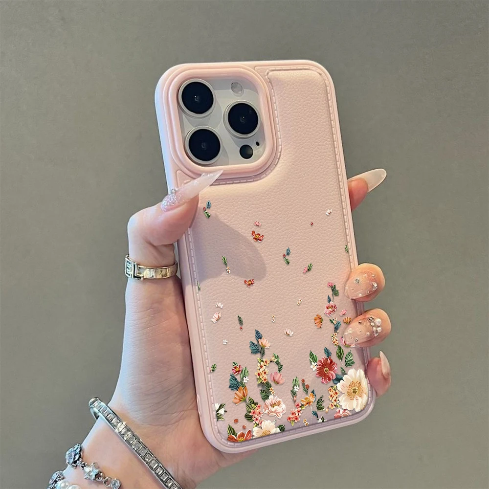 Phone Case For IPhone 17 17Air 16 15 14 13 12 11 Pro Max For Iphone 14 15 16 Plus Colorful Pink Flowers Cover Case Funda Coque