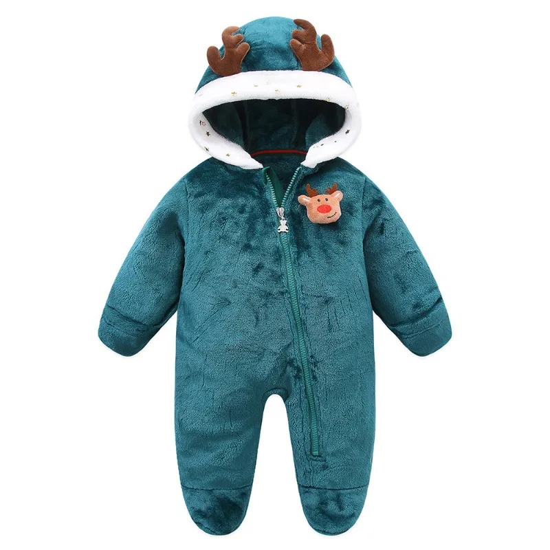 Autumn and Winter Baby Clothes Christmas Newborn Plush Jumpsuit Cartoon Deer Baby Girls Boys Romper Warm Infant Hooded Bodysuit