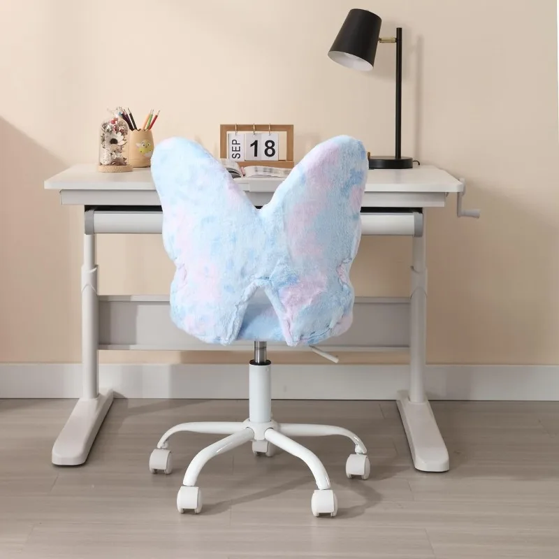 Chaise de bureau papillon pour enfants, chaise d'étude pour étudiants filles, chaise d'ordinateur réglable, chaise de bureau en fourrure