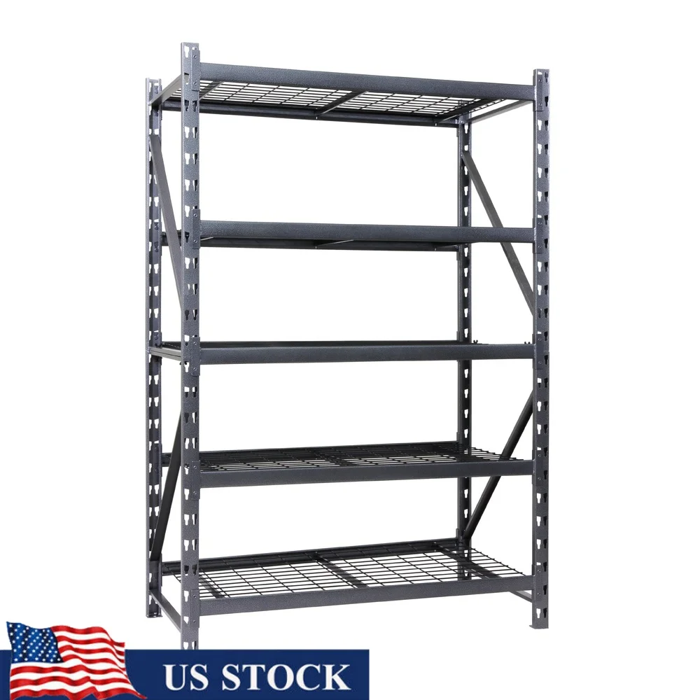 Heavy Duty 5-Shelf Metal Rack Adjustable Shelving Unit 1000lb Capacity Wire Decking Easy Assembly Garage Storage