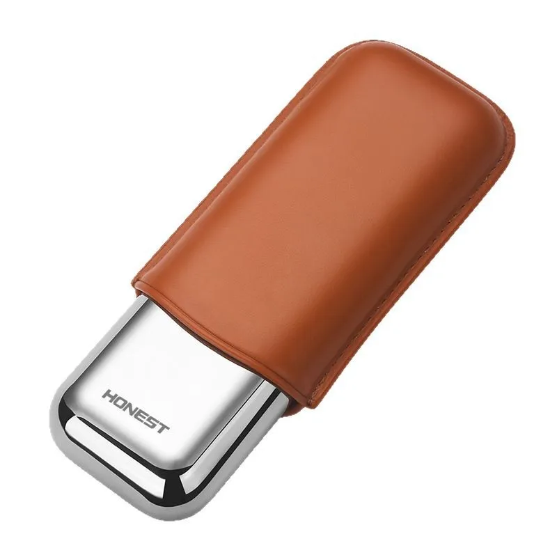 

New Creative Genuine Leather Cigar Sleeve Portable Outdoor Short Trip Cigar Protective Case High-end Gift for Men