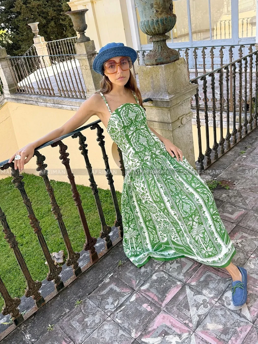 بيع خاص! المرأة عطلة نمط مثير حمالة الطازجة الأخضر بيزلي طباعة 3D الصدر فستان طويل حبال #3