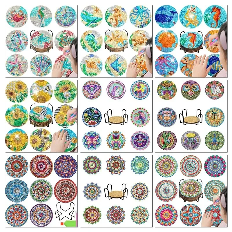 

8pc/sets Diamond Painting Coasters For Drinks DIY Coaster Diamond Art Kits for Adults Kids Beginners Diamond Art Craft