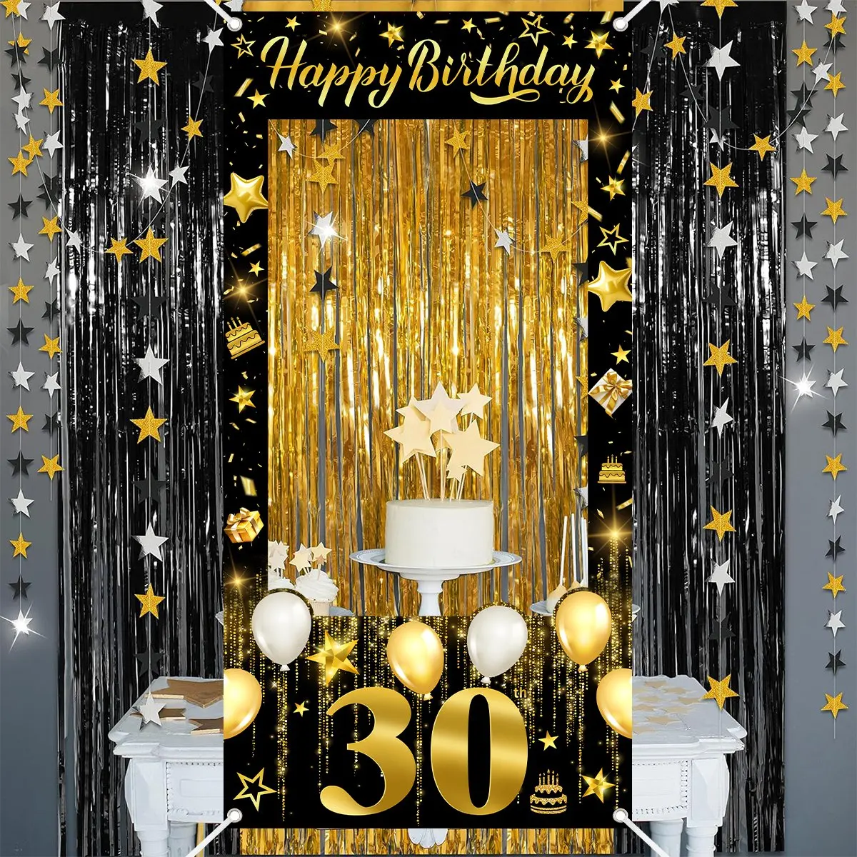 30., 40., 50., 60. Geburtstag Fotorahmen Foto-Requisiten Schwarz Gold Erwachsene 30 40 50 60 Jahre Alt Geburtstagsparty Dekoration – Detail 8