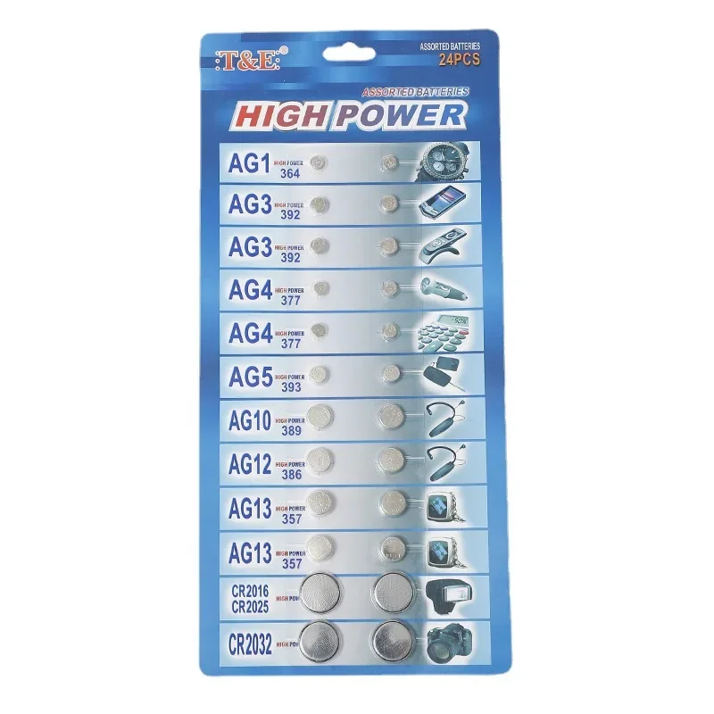 24PCS 1.55V Button Batteries CR2032 CR2016 AG10 AG13 LR44 SR44 A76 for Watches Toys Remote Calculator (AG1 AG3 AG4 LR1154 L1142)