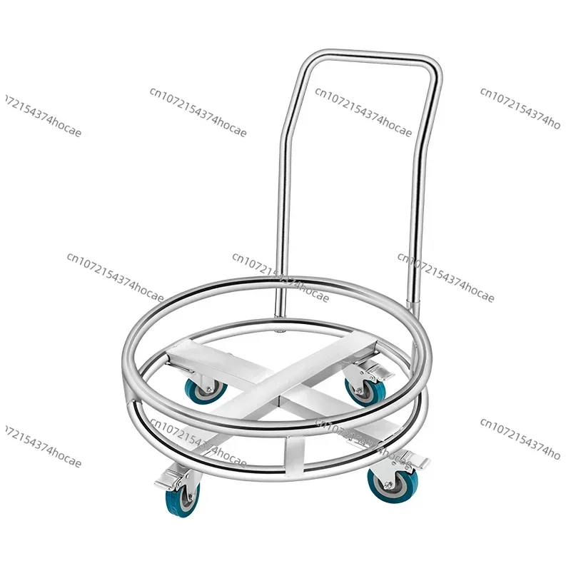 Stainless steel round turnover trolley universal wheel mobile steamer rack thickened transport tool trolley