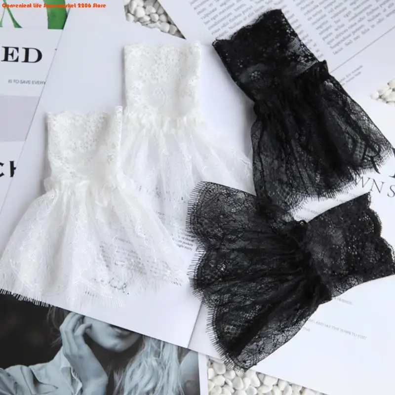 أكمام أذرع مزيفة للنساء مع شرابات قصيرة باللونين الأبيض والأسود، إكسسوارات جميلة من الدانتيل، زينة خارجية #4