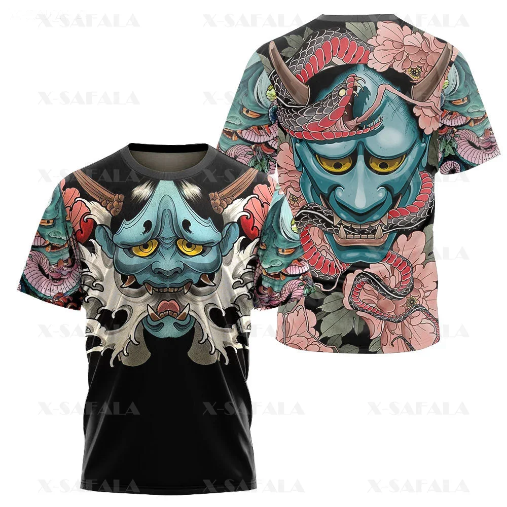 Japanese Art  Samurai Mask Tattoo Art Armor 3D Printed High Quality T-shirt Summer Round Neck Men Female Casual Top-3