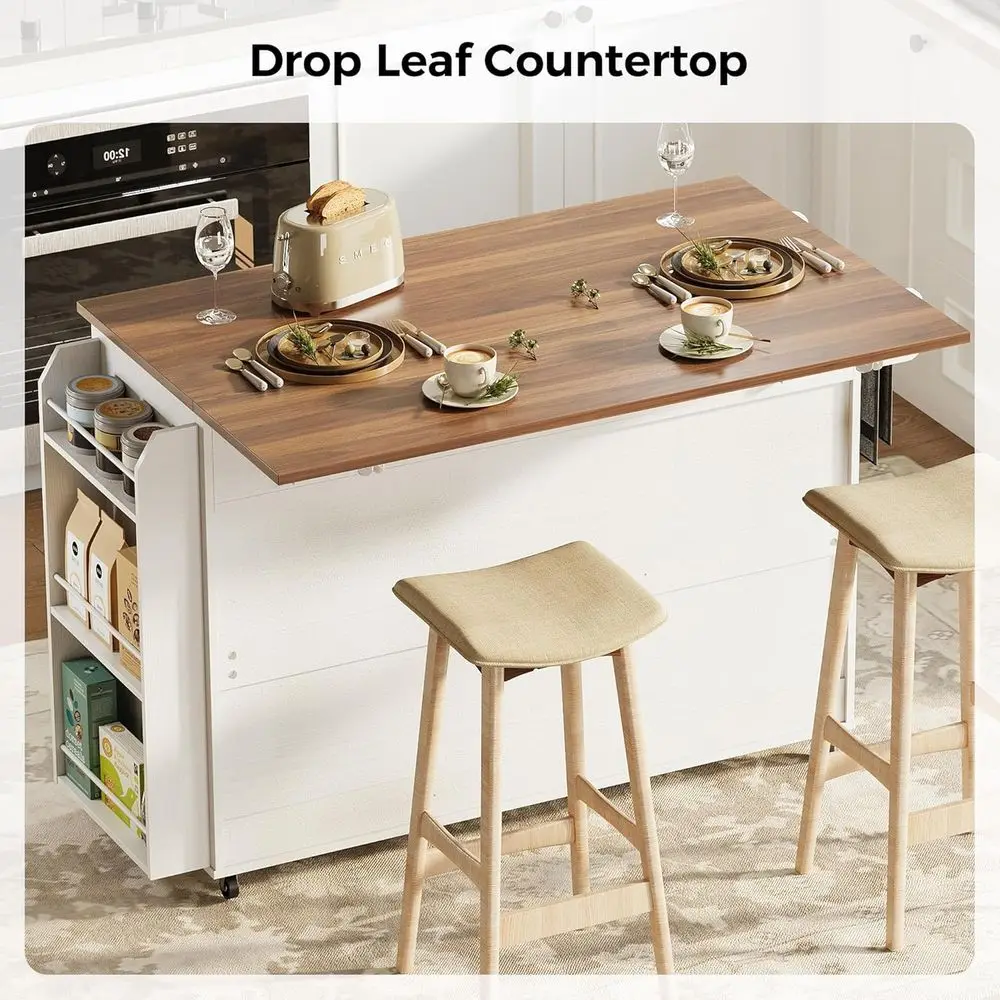 جزيرة مطبخ بيضاء متدحرجة مع أوراق متدلية وتخزين قابل للسحب لتناول الطعام وبار المنزل #3