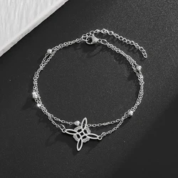 Stainless Steel Witchy Witch's Knot Double Layer Adjustable Bracelet for Women Vintage Irish Lucky Knot Jewelry Birthday Gift