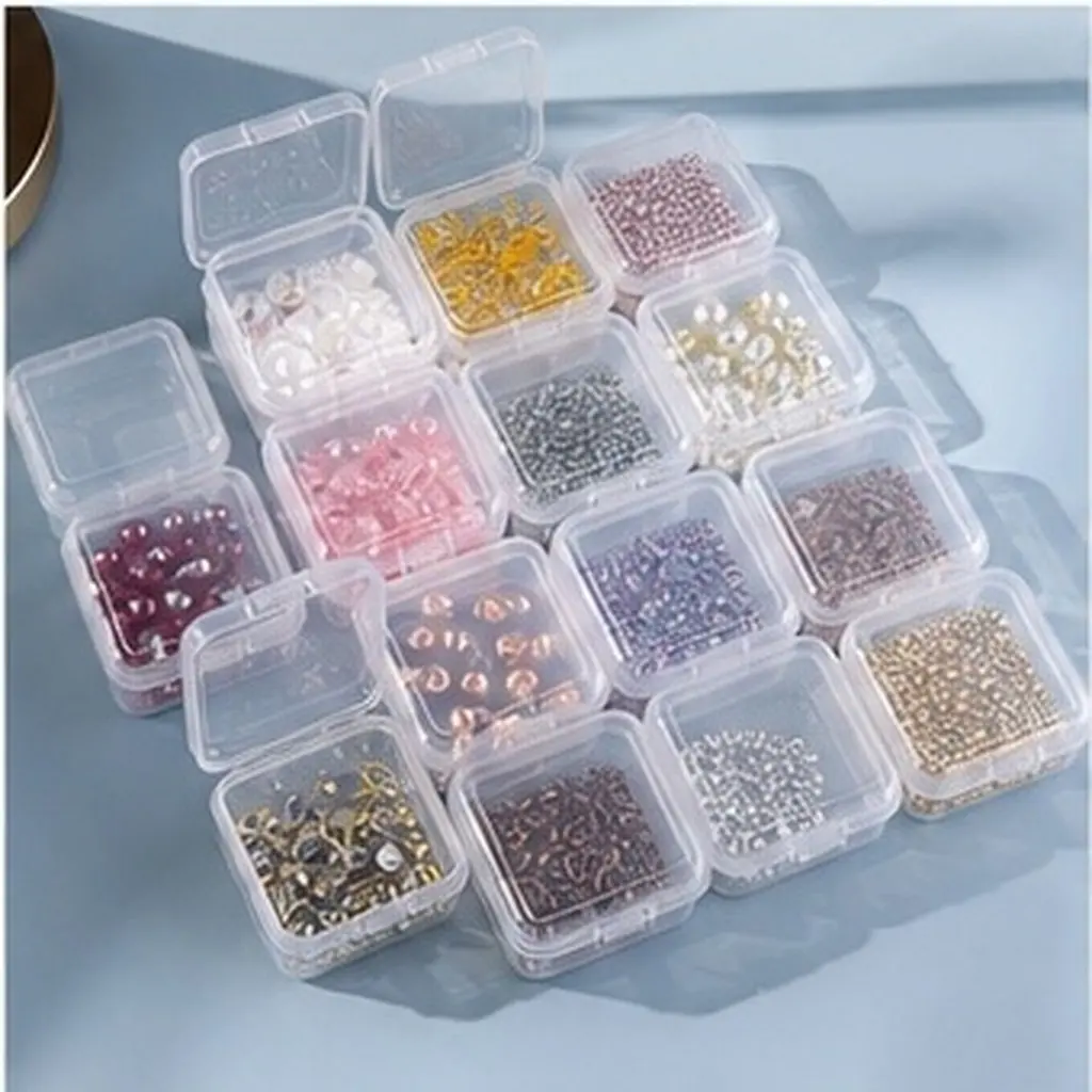 20Pcs Transparent Nail Organizer Case Mini Square Clear Plastic Storage Box 3.3x3.3x1.4 Stackable Manicure Supply Container