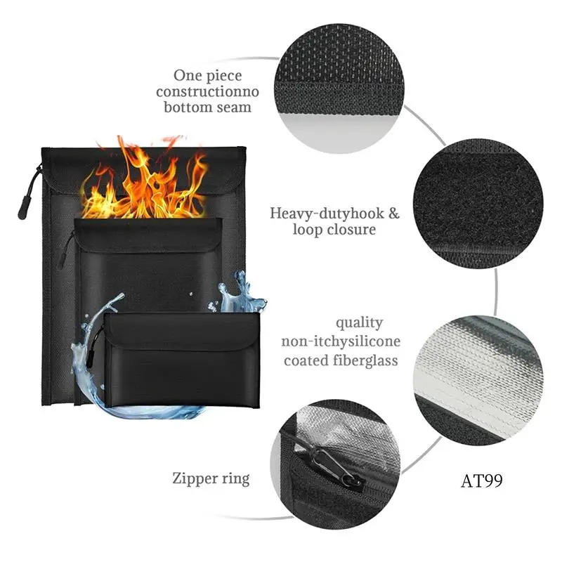 

TA-Fireproof Waterproof Document Bag 2000℉ 3Pack Fireproof Bags For Cash/Documents With Locking Zipper Waterproof Money Bag