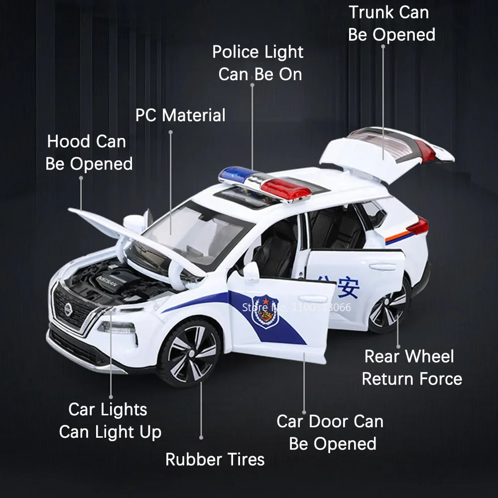 1:32 Nissan X-TRAIL Modele Zabawki Samochody policyjne Stop 6 drzwi Otwarte miniaturowe pojazdy Koło Pociągnij samochód Zabawka Prezenty na Dzień Dziecka