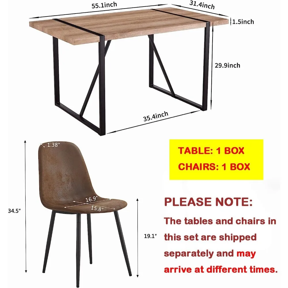 Juego de mesa de comedor para 4, mesa de comedor moderna de madera de 55 pulgadas, sillas de comedor de tela 4, mesa y sillas Juego de 4