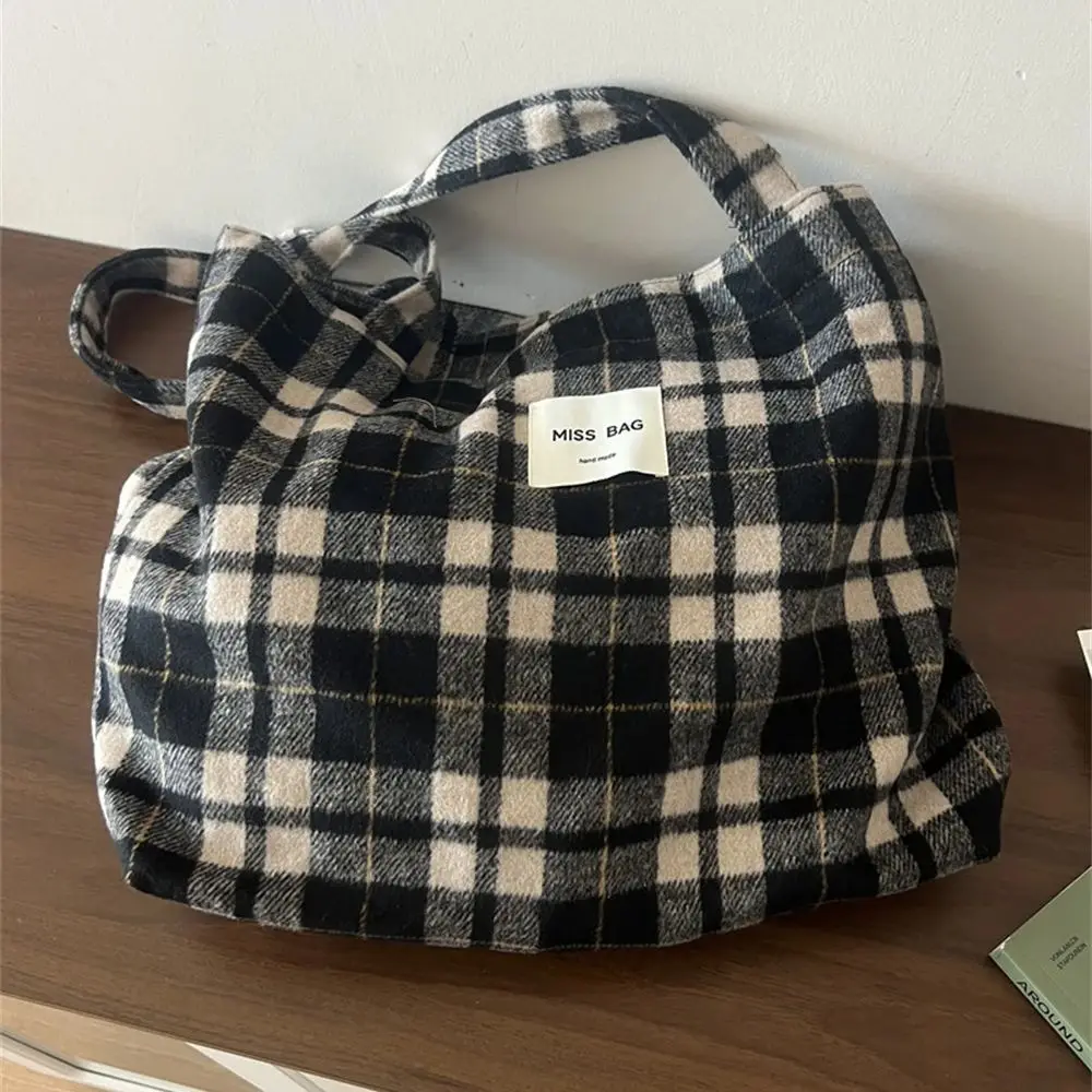 

Winter New Thick Tweed Shoulder Bag Women's Large Capacity Tote Satchel Plaid Leopard Shopping Bags Students Clash Crossbody