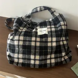 Winter New Thick Tweed Shoulder Bag Women's Large Capacity Tote Satchel Plaid Leopard Shopping Bags Students Clash Crossbody