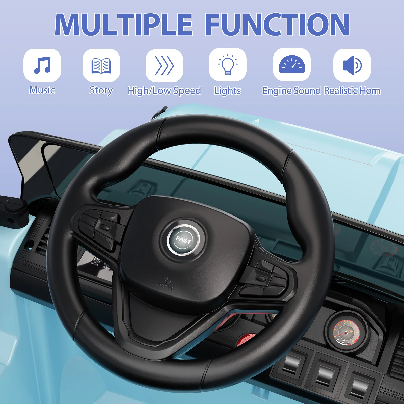 Camión eléctrico de 12v para niños, vehículo con batería y Control remoto, suspensión de resorte, luces LED, música