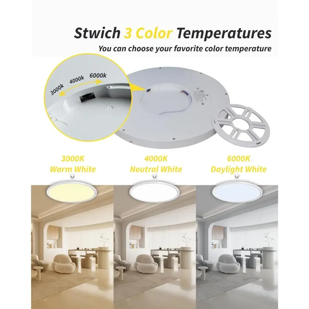 LED Flush Mount Ceiling Light Fixture 32W 3480LM CCT Selectable Warm Natural Daylight Ultra Slim Easy Install Home Lighting