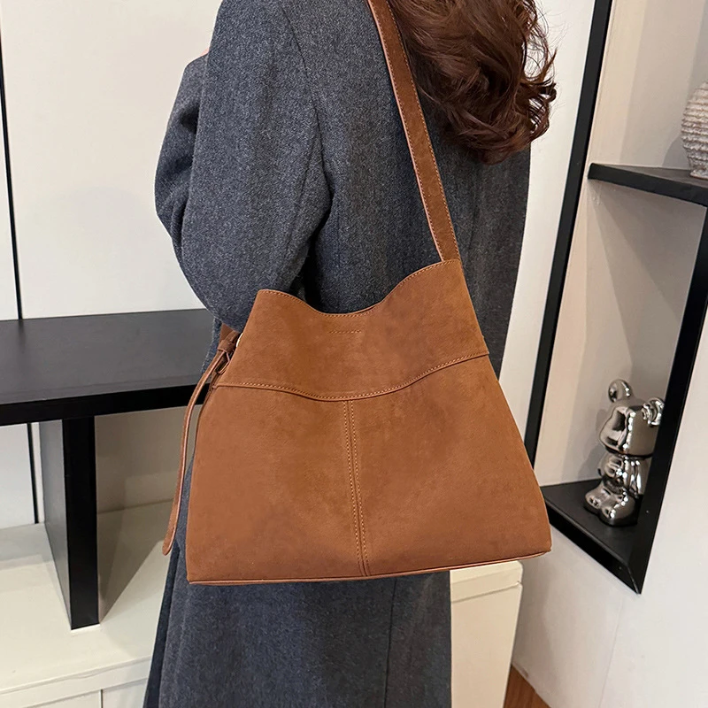 Oversize Women Bag Luxury Matte Suede Crossbody Winter Bags Handbag Frosted Cow Skin Handbag and Purses Retro Lady Tote 2024 New