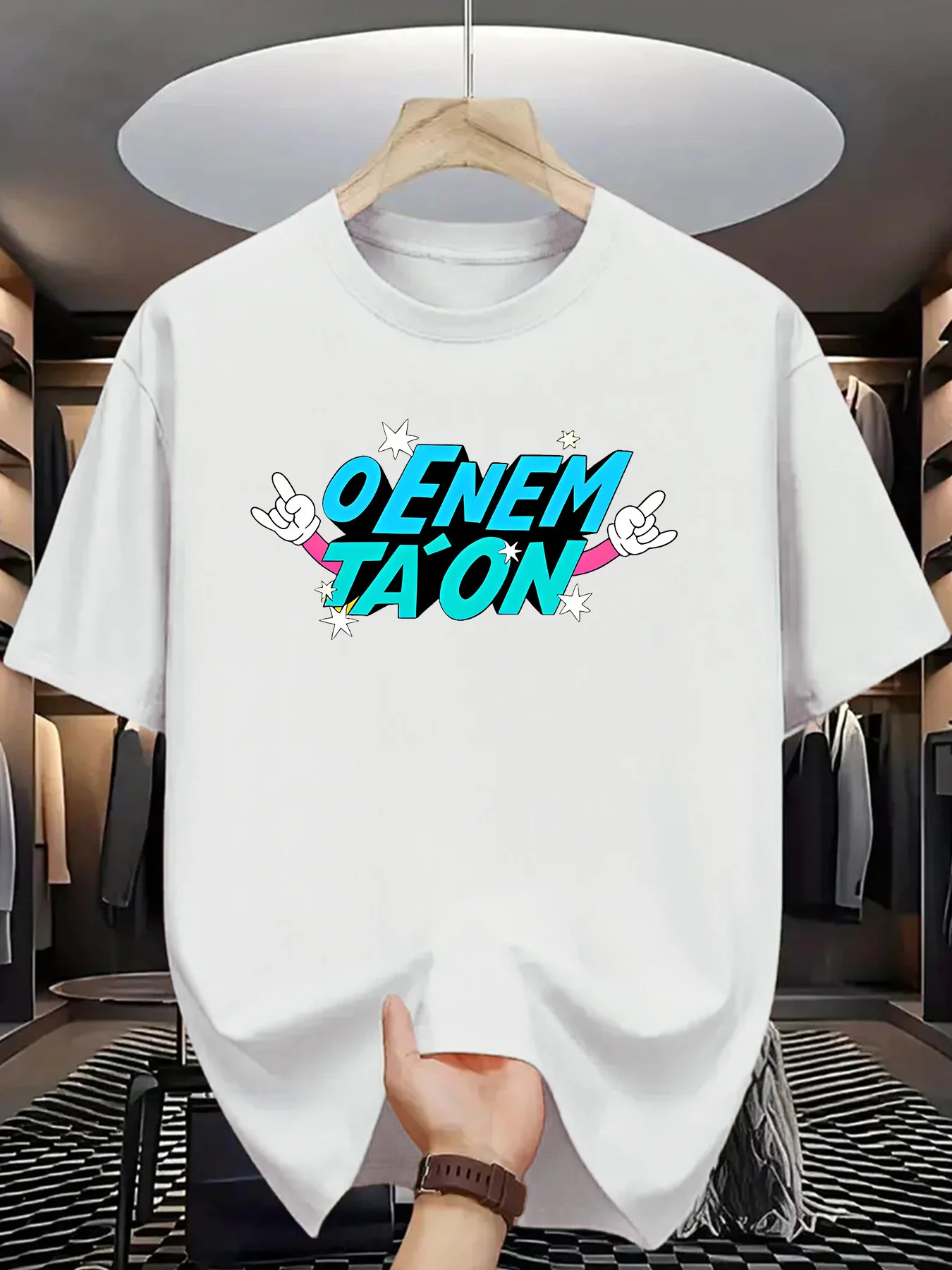 

Мужская футболка из чистого хлопка с короткими рукавами, повседневная футболка с круглым вырезом и графическим принтом, дышащая мягкая ткань, всесезонный комфорт