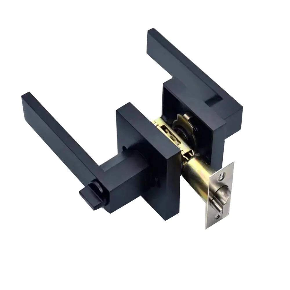 

Black Door Handle Door Handle Lock Square Channel Privacy Mask Interior Bedroom Room Bathroom Three-Bar Spherical Lock