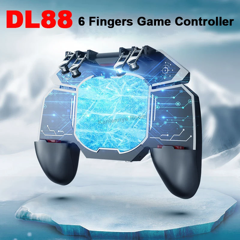 

DL88 6 Fingers Mobile Game Controller Aim Shooting Gamepad Joysticks with Cooling Fan for IOS Android PUBG Gaming Trigger Handle