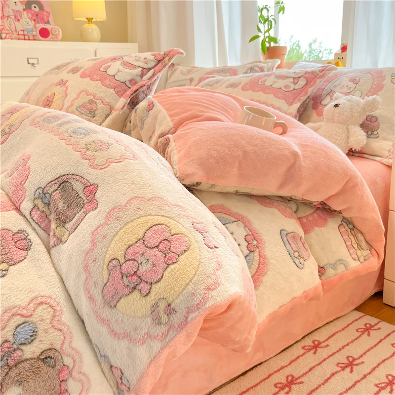 Warm Flannel Duvet Cover Cartoon Print Quilts Cover Skin-friendly Bedding Winter Comforter Covers funda nordica (No Pillowcase)