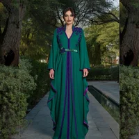 Vestido largo personalizado con fajas de flores de Jersey, fiesta de boda fruncida, corte en A, cuello en V, vestido para ocasión a medida