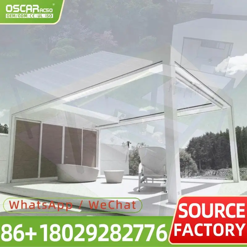 

Уличная всепогодная моторизованная регулируемая пергола с алюминиевыми ламелями для двора и террасы, биоклиматическая пергола