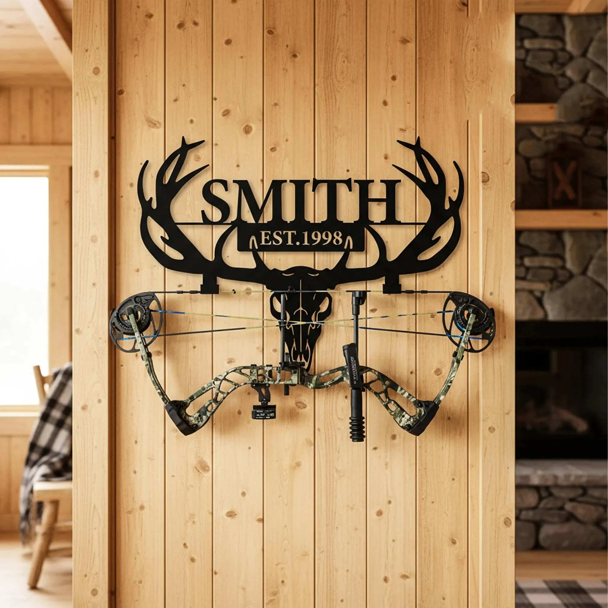 

Personalized Archery Wall Art,Custom Metal Name Sign & Bow Holder,Custom Bowhanger with Deer Silhouette,Durable Hunting Decor