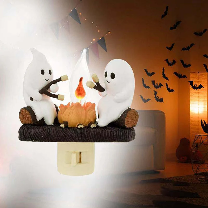 Luz nocturna de hoguera fantasma, lámpara divertida de Halloween para sentarse, bonita decoración de fiesta en casa con enchufe estadounidense, novedad de 2024