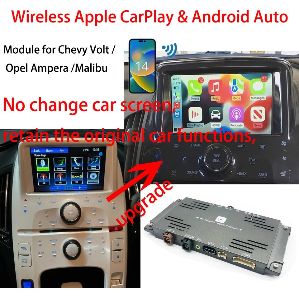 ICarPlay aggiungi fotocamere anteriori e posteriori modulo CarPlay Bluetooth OEM per Chevy Volt 2012 sopra hanno tutte le funzioni originali