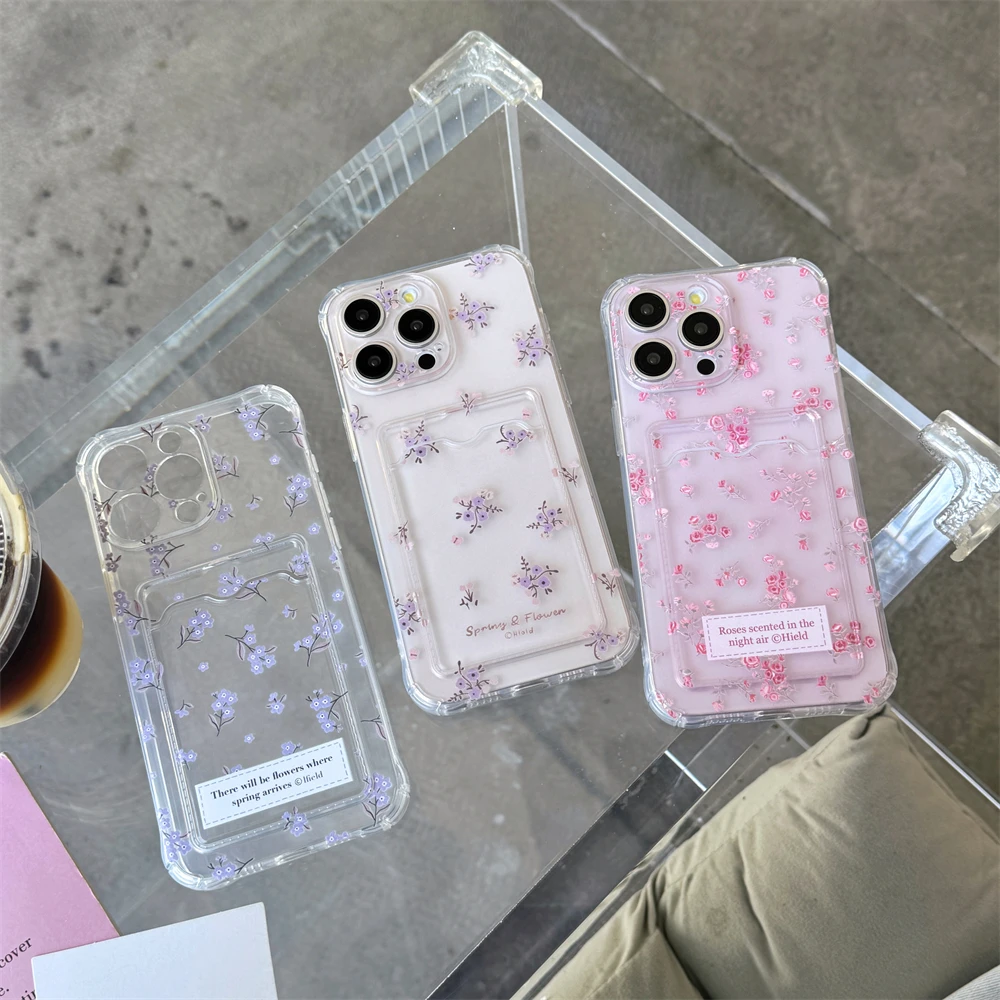 Korean Cute Flower Card Hold Case For Samsung A73 A72 A71 A55 A54 A53 A52 A35 A34 A33 A25 A24 A23 A15 A14 A05 A04 5G Cover