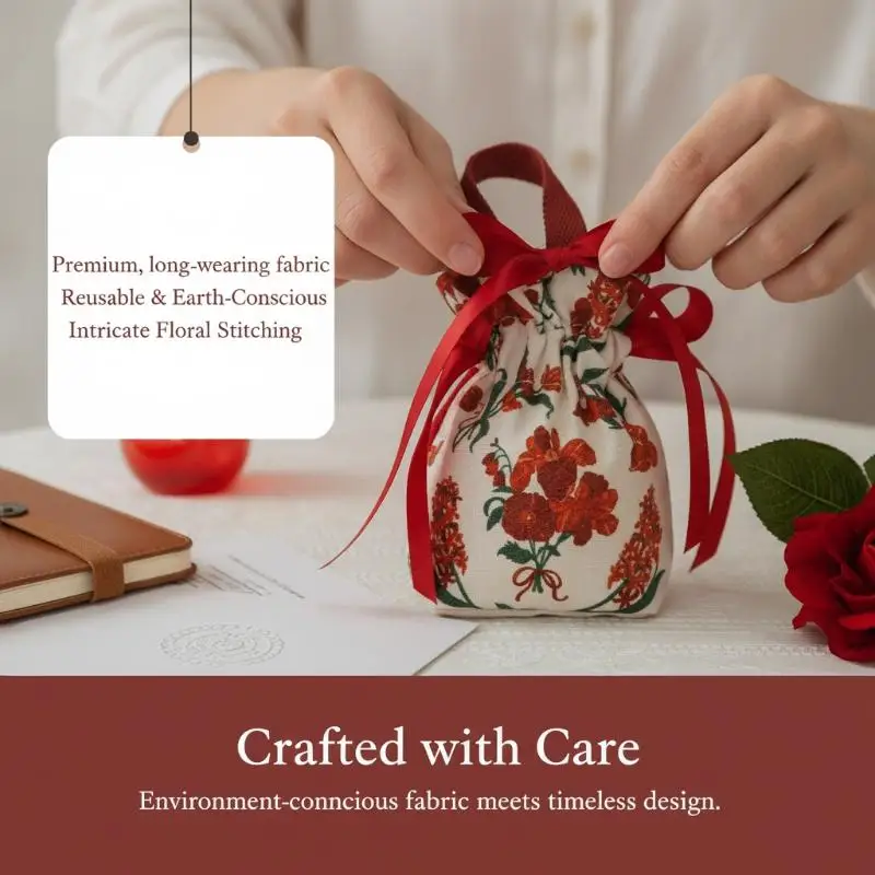 1PCS Retro Floral Pattern Drawstring Candy Bags Portable Reusable Wedding Party Favor Packaging Pouches