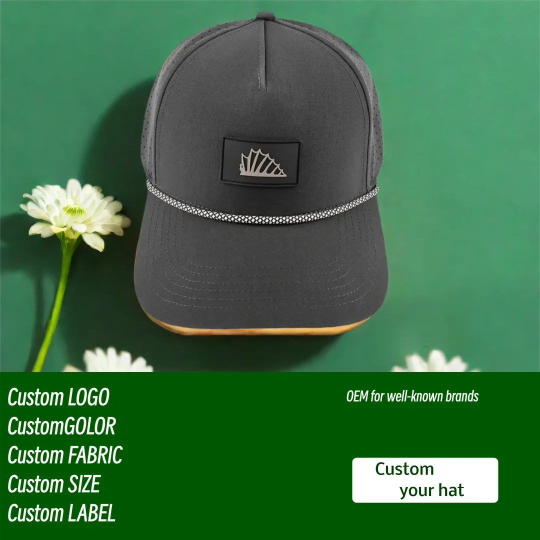 

Изготовленный на заказ силиконовый логотип с перфорированной изогнутой веревкой, бейсболка для папы, оптовая продажа, водонепроницаемая, устойчивая к поту кепка для гольфа для занятий спортом