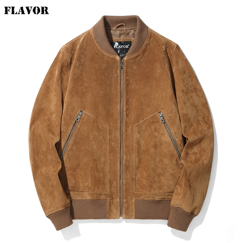 FLAVOR Men Vintage Leather Baseball Jacket Bomber Varsity Jacket Streetwear
