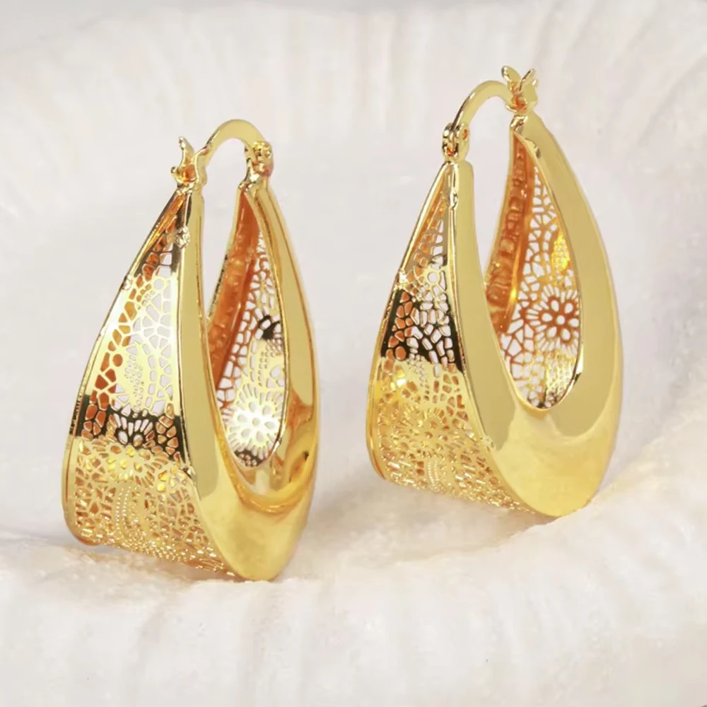 

YTJX Hollow Out Big Earrings Hight Quality 18k Gold Plated Piercing Earrings For Women Autumn and Winter Jewelry Accessories