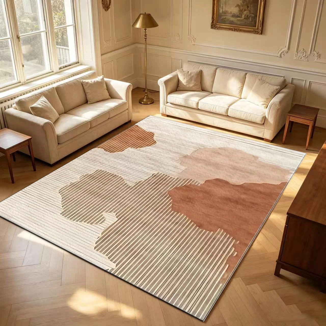 Minimalist Line Abstract Terracotta Beige Carpet Flooring Contemporary Home Decor Soft Large Area Rug for Living Room Bedroom