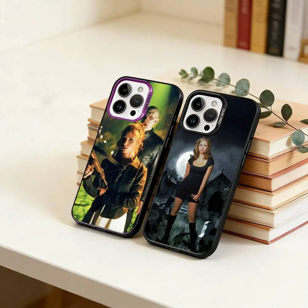 

Movie Buffy Phone Case For iPhone 17,16,15,14,13,12,11 Plus,Pro Max,XS,Colored Silver Plated Inside Cover