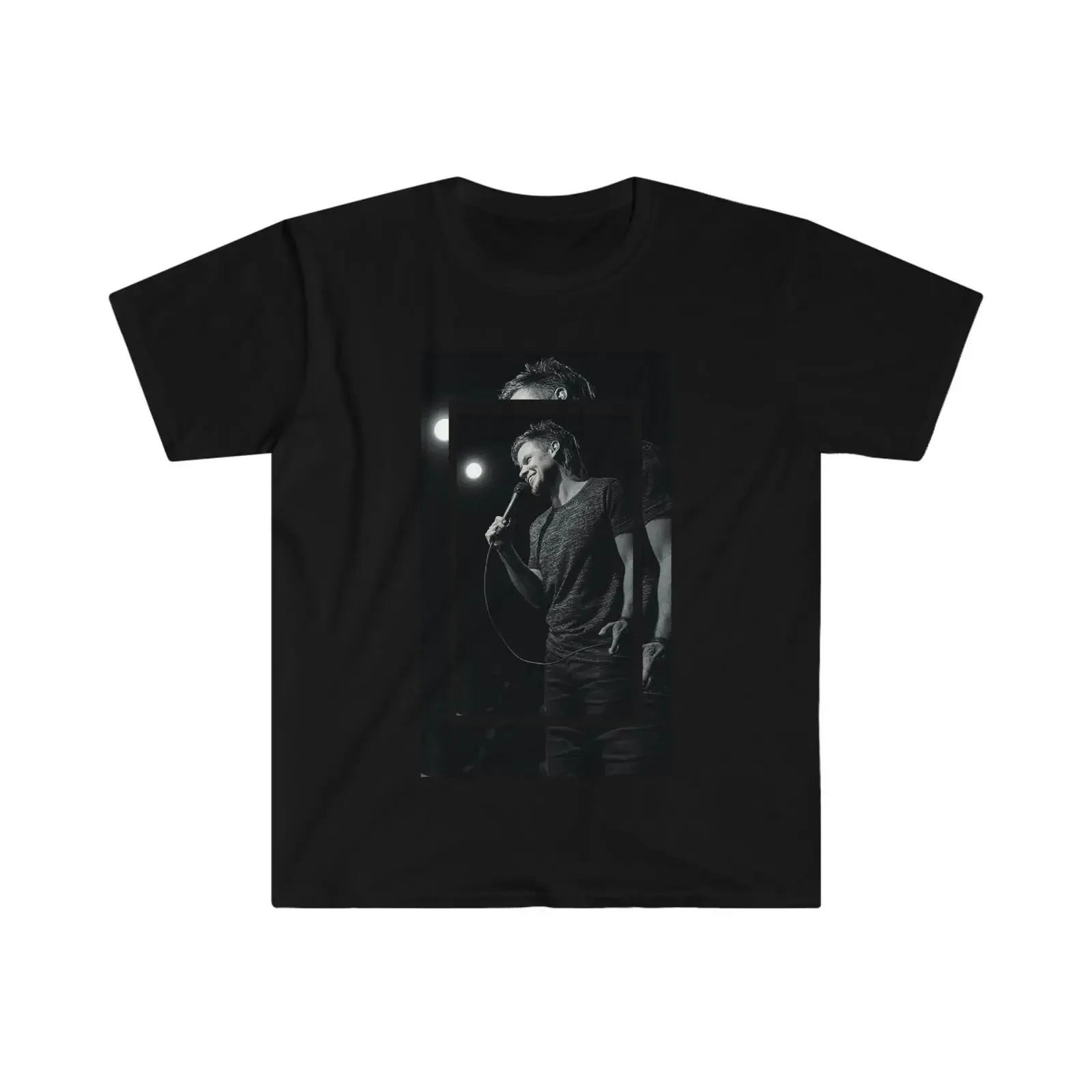Theo Von Black and White Comedian T Shirt Standup Microphone Pixel Art Funny Candid Photography vintage Washed Slightly