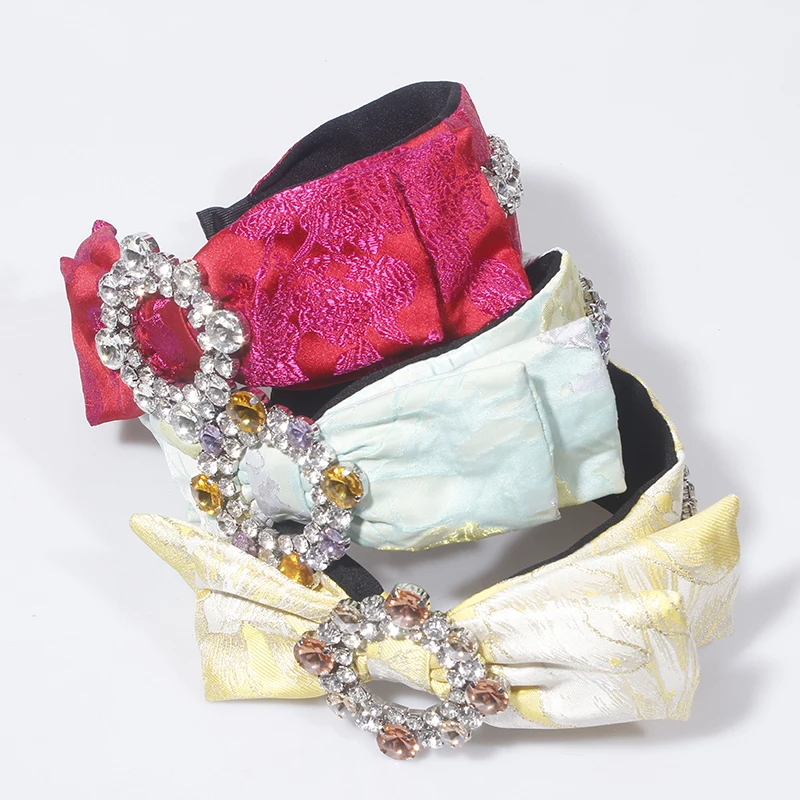 

New Luxury Elegant Big Bow Knotted Print Hairband With Crystal Headbands For Women Girls Trendy Hair Accessories Headwear