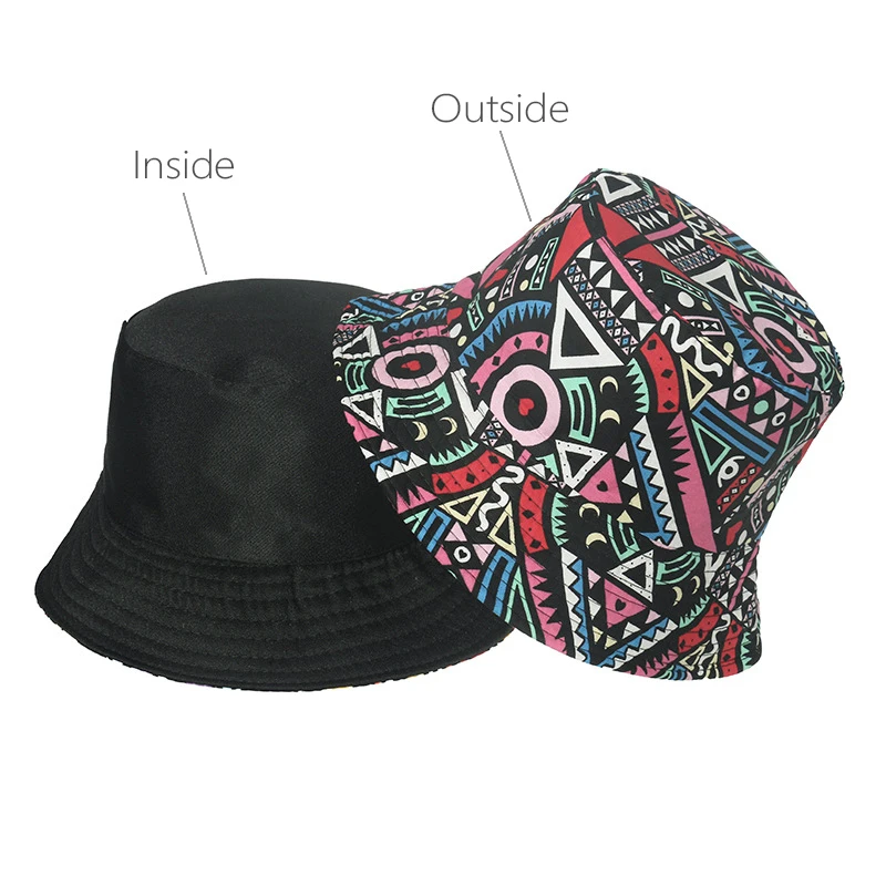 Bocca Printed Bucket Hat Vintage Print Bucket Hats Reversible Fisherman Hats Cap Man Women Unisex Foldable Retro Hip Hop