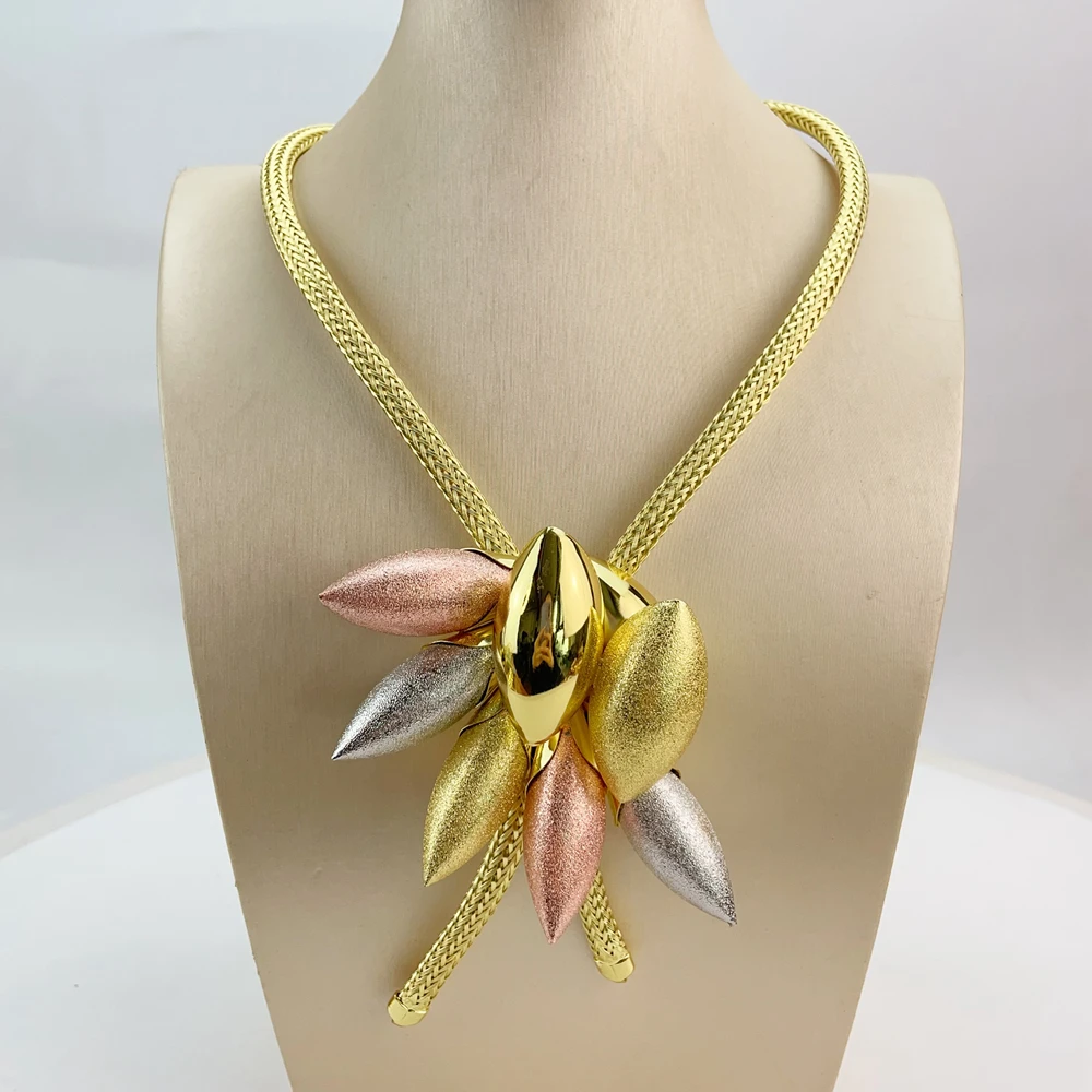 طقم مجوهرات برازيلي مطلي بالذهب من إيما للنساء، قلادة أفريقية فريدة من نوعها، أقراط، سوار، خاتم، مجموعة مجوهرات الزفاف، هدايا #3